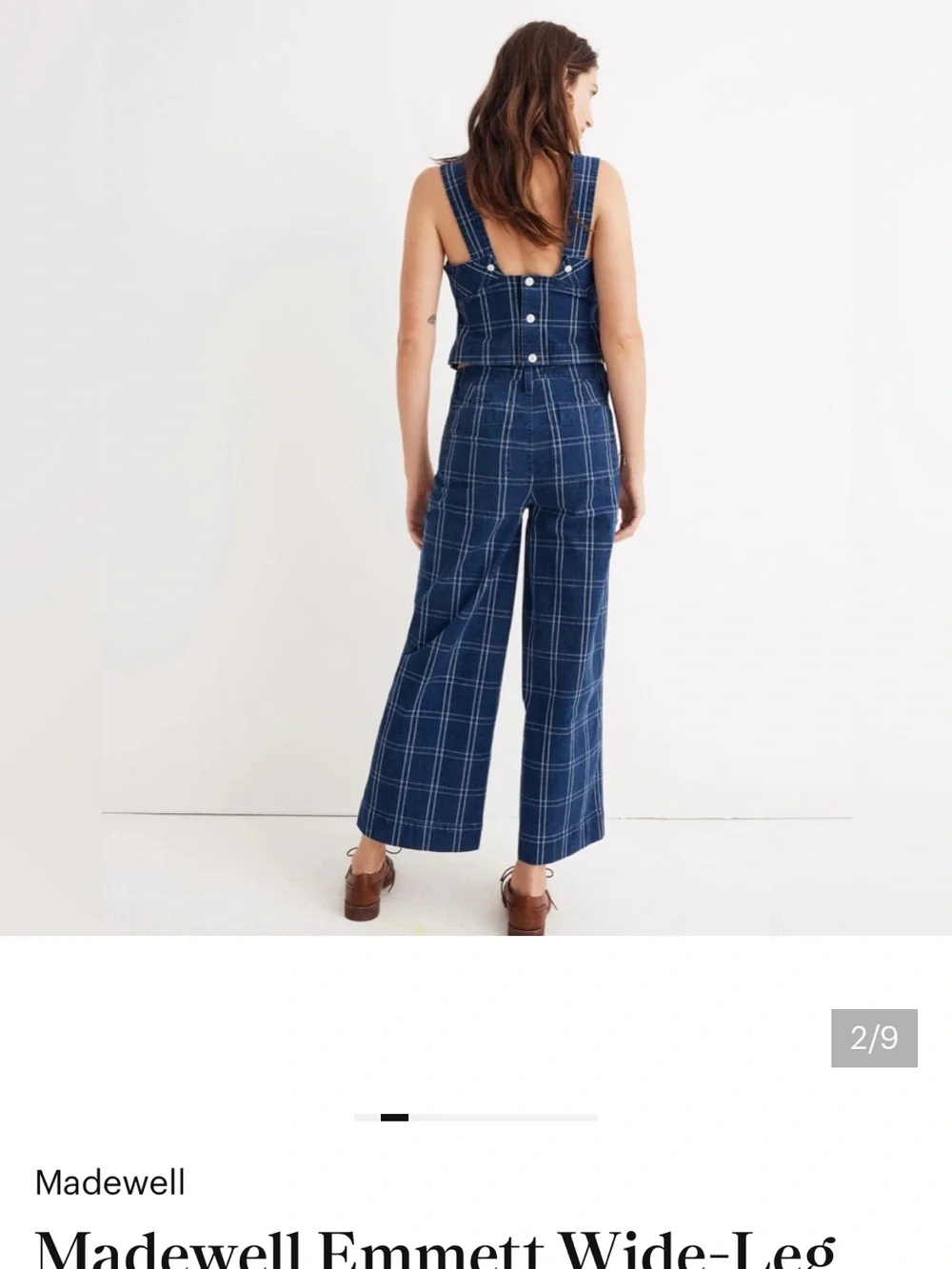 Madewell indigo plaid Tall Wide-Leg Crop Pants -  28 inseam  New - button tags